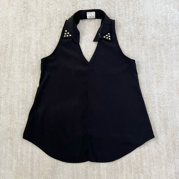 3 for $6 Solemio Sleeveless Black Studded Cutout Back Flowy Blouse Top S - Picture 1 of 7